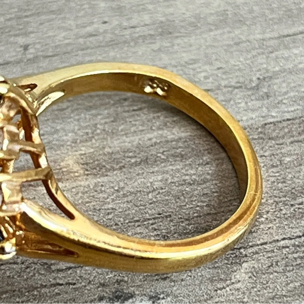 Elegant Pearl, Cubic Zirconia and Black Marquis Multi-Stone Gold Toned Ring